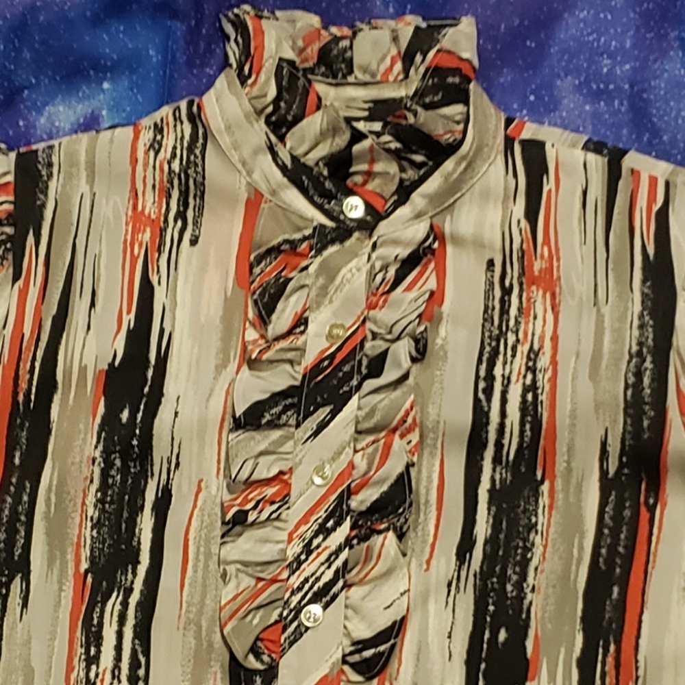 Vintage 60s/70s "Halloween Streak" Ruffle Blouse